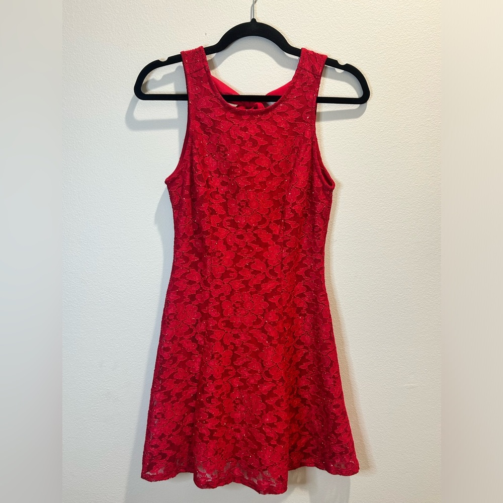 Speechless Red Lace Fit & Flare Dress w/ Bow Back